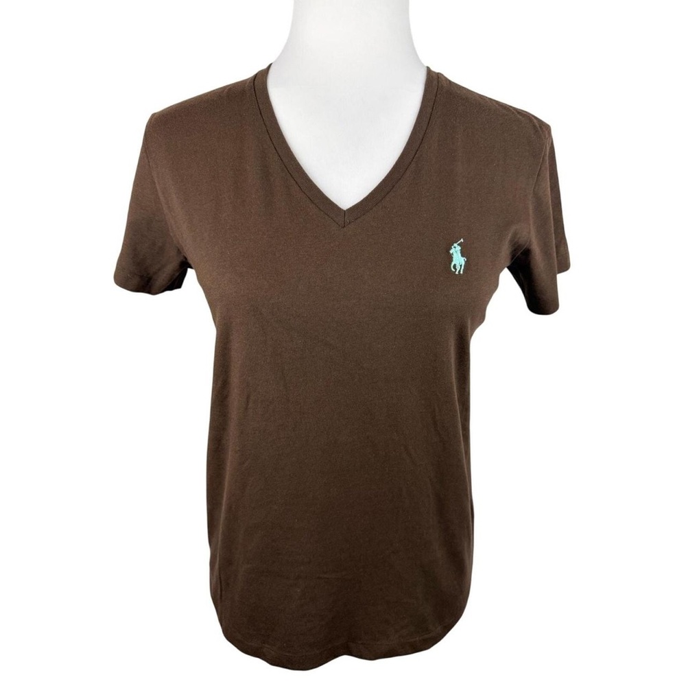 Ralph Lauren Brown Cotton V-Neck Tee